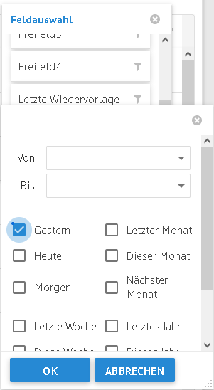 Feldauswahl Filter