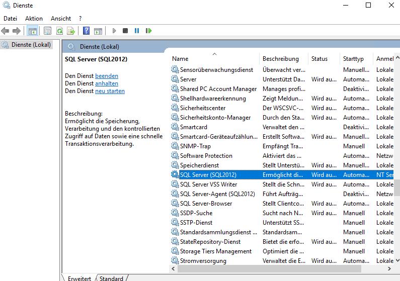 Sql server dienst starten
