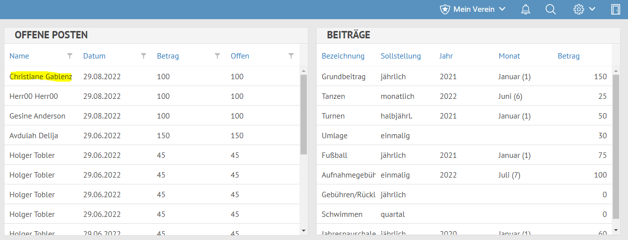 Vereinsverwaltung online Mitglieder aufrufen