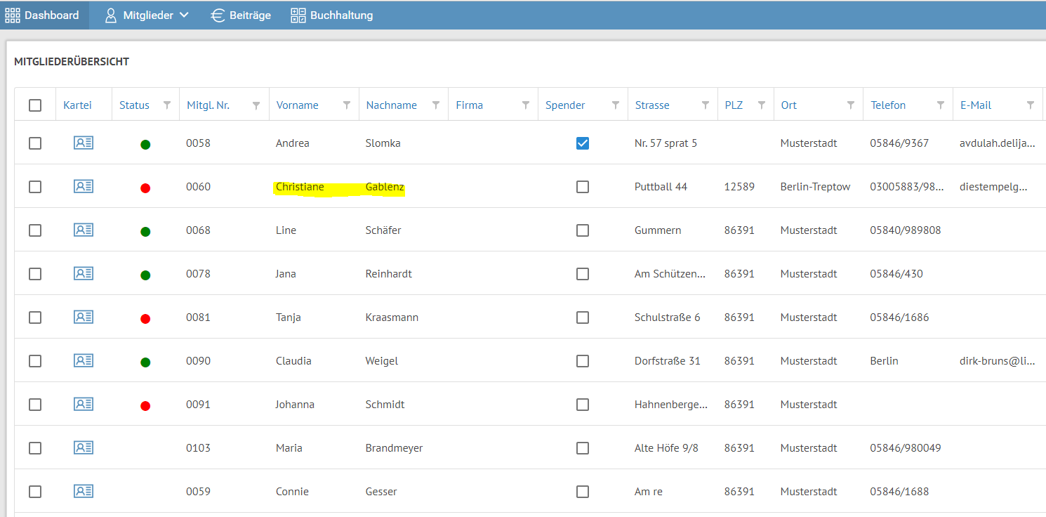 Mitgliederübericht Linear Vereinsverwaltung online